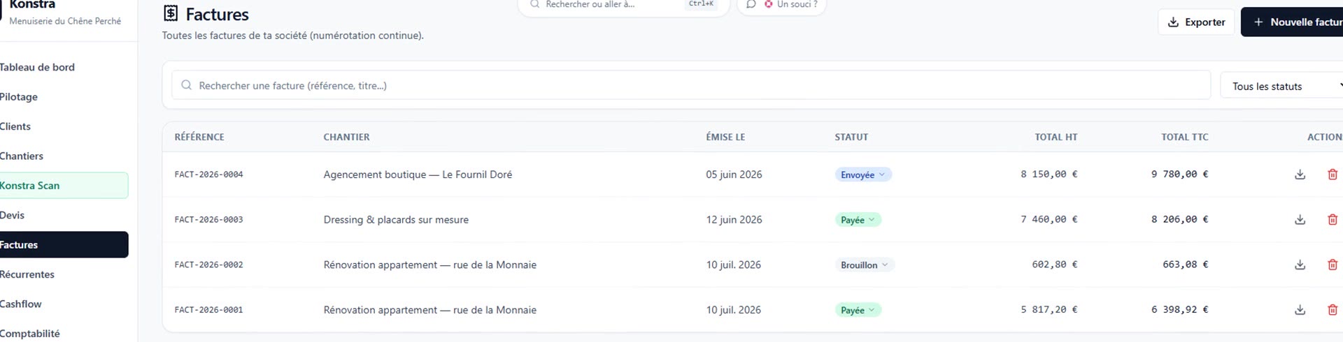 Les factures Konstra, aux normes Factur-X 2026